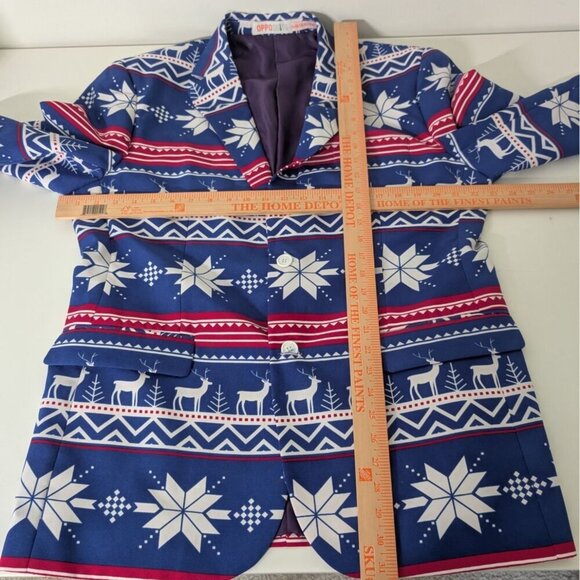 OppoSuits Reindeer Snowflake Blazer Mens Size 46 Blue Christmas Holiday Jacket - Picture 8 of 10